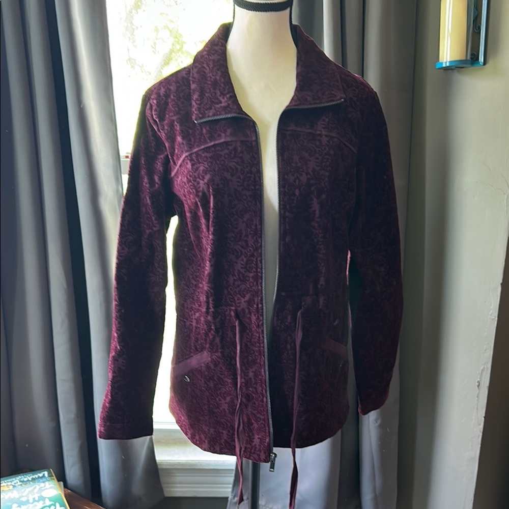 Christopher & Banks Burgundy Velvet-like Patterned Utility Jacket